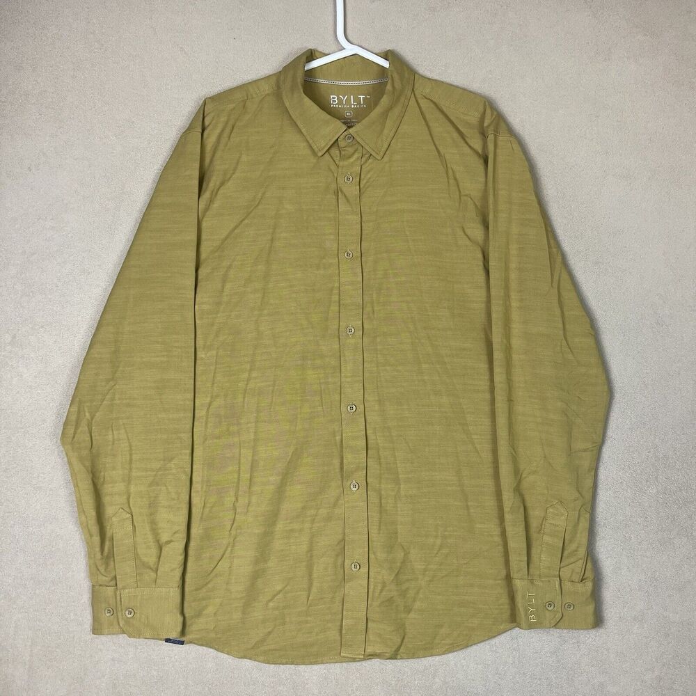 BYLT Shirt Adult Extra Large Mustard Yellow Long Sleeve Pocket Beach Casual Mens